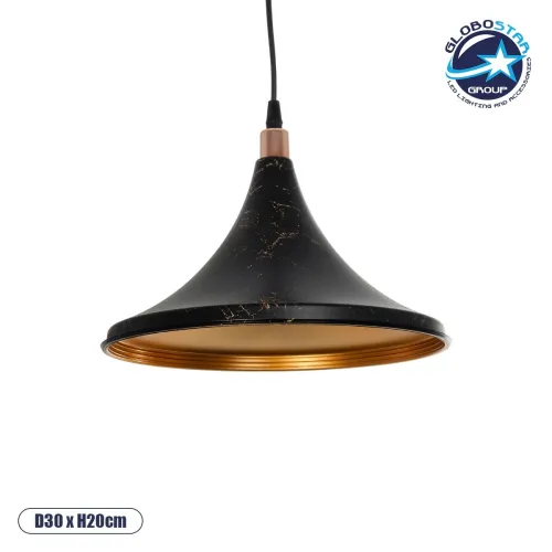 GLOBOSTAR® MARBLE 203-0099 Μοντέρνο Κρεμαστό Φωτιστικό Οροφής με Ντουί 1 x E27 AC 220-240V IP20 - Μαύρο & Χρυσό - Μ30 x Π30 x Υ20cm