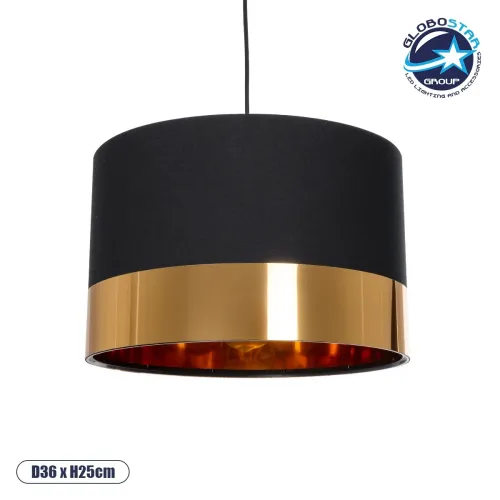 GLOBOSTAR® ZYKLUS 203-0100 Μοντέρνο Κρεμαστό Φωτιστικό Οροφής με Ντουί 1 x E27 AC 220-240V IP20 - Μαύρο & Χρυσό - Μ36 x Π36 x Υ25cm