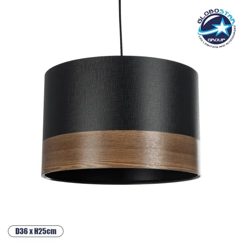 GLOBOSTAR® ZYKLUS 203-0101 Μοντέρνο Κρεμαστό Φωτιστικό Οροφής με Ντουί 1 x E27 AC 220-240V IP20 - Μαύρο & Καφέ - Μ36 x Π36 x Υ25cm