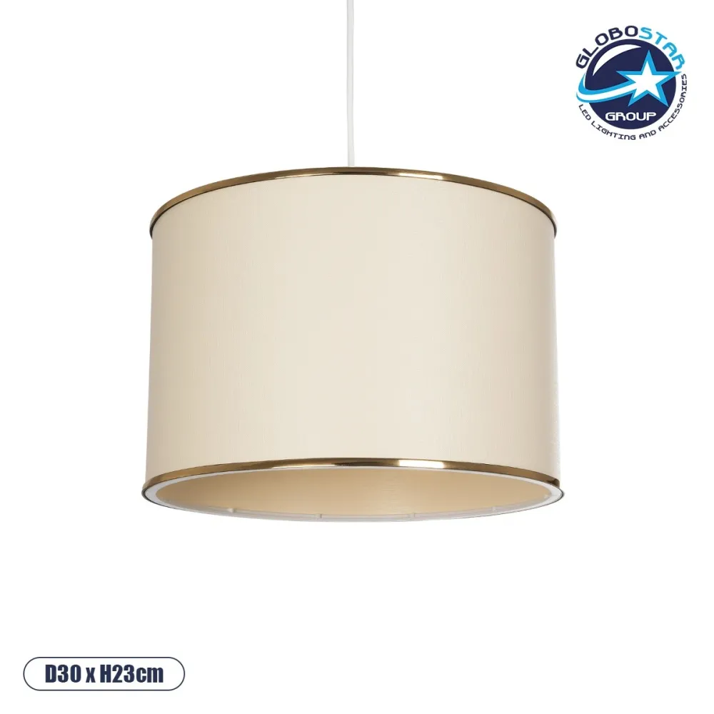 GLOBOSTAR® ELECTRA 203-0110 Μοντέρνο Κρεμαστό Φωτιστικό Οροφής με Ντουί 1 x E27 AC 220-240V IP20 - Mπεζ & Χρυσό - Μ30 x Π30 x Υ23cm