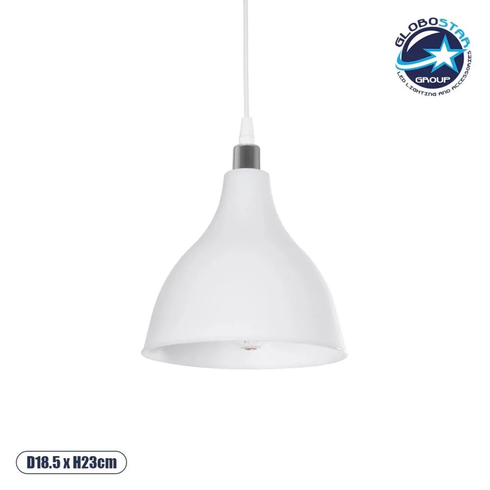 GLOBOSTAR® RADE 203-0126 Μοντέρνο Κρεμαστό Φωτιστικό Οροφής με Ντουί 1 x E27 AC 220-240V IP20 - Λευκό & Ασημί - Μ18.5 x Π18.5 x Υ23cm