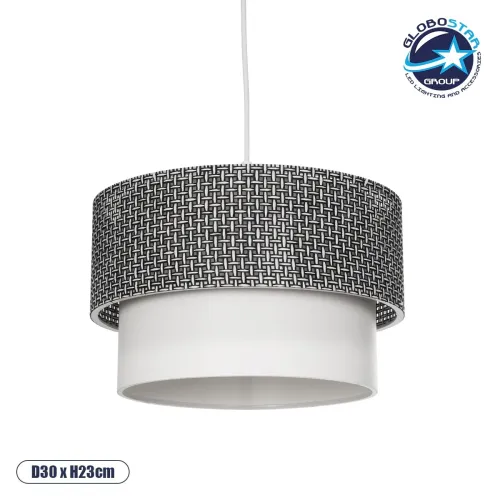 GLOBOSTAR® SISSIE 203-0139 Μοντέρνο Κρεμαστό Φωτιστικό Οροφής με Ντουί 1 x E27 AC 220-240V IP20 - Μαύρο & Λευκό - Μ30 x Π30 x Υ23cm