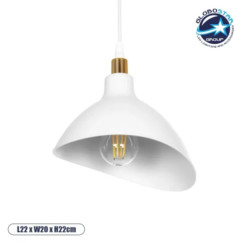 GLOBOSTAR® RIVE 203-0141 Μοντέρνο Κρεμαστό Φωτιστικό Οροφής με Ντουί 1 x E27 AC 220-240V IP20 - Λευκό & Χρυσό - Μ22 x Π20 x Υ22cm