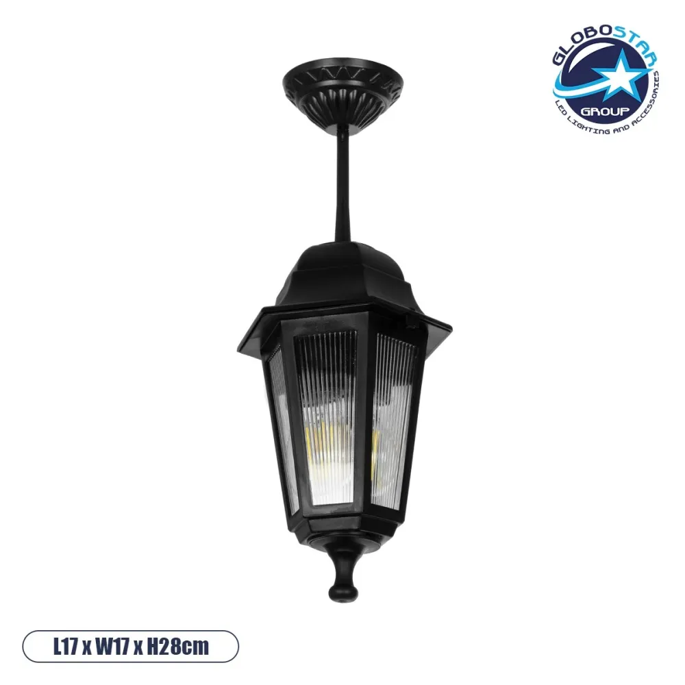 GLOBOSTAR® VITRO 203-0189 Vintage Φωτιστικό Οροφής με Ντουί 1 x E27 AC 220-240V IP44 - Μαύρο - Μ17 x Π17 x Υ28cm