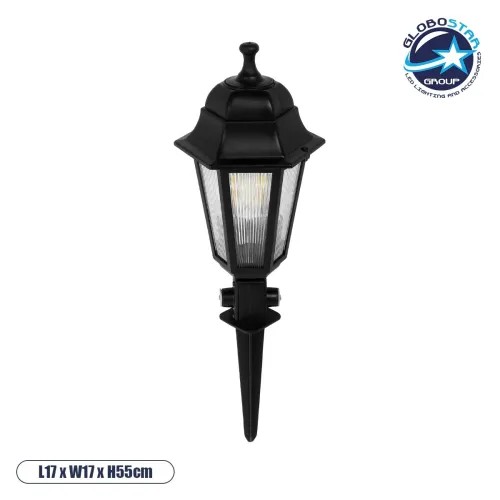GloboStar® VITRO 203-0193 Vintage Καρφωτό Φωτιστικό Φαναράκι Μονόφωτο 1 x E27 IP44 Μαύρο & Διάφανο Πλαστικό - Μ17 x Π17 x Υ55cm