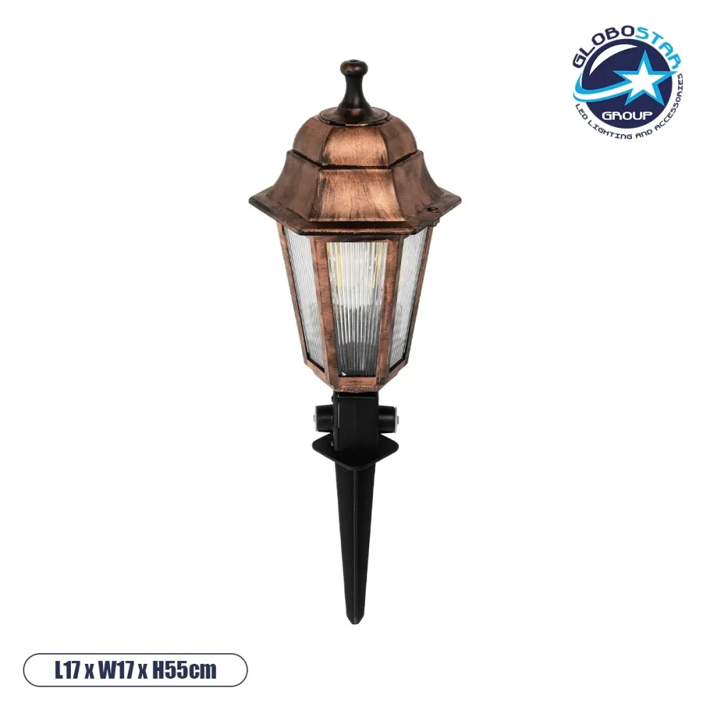 GloboStar® VITRO 203-0198 Vintage Καρφωτό Φωτιστικό Φαναράκι Μονόφωτο 1 x E27 IP44 Χάλκινο & Διάφανο Πλαστικό - Μ17 x Π17 x Υ55cm