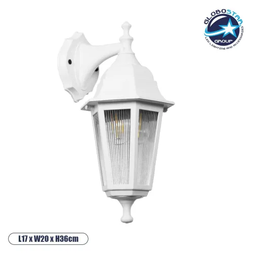 GLOBOSTAR® VITRO 203-0201 Vintage Φωτιστικό Τοίχου - Απλίκα με Ντουί 1 x E27 AC 220-240V IP44 - Λευκό - Μ17 x Π20 x Υ36cm