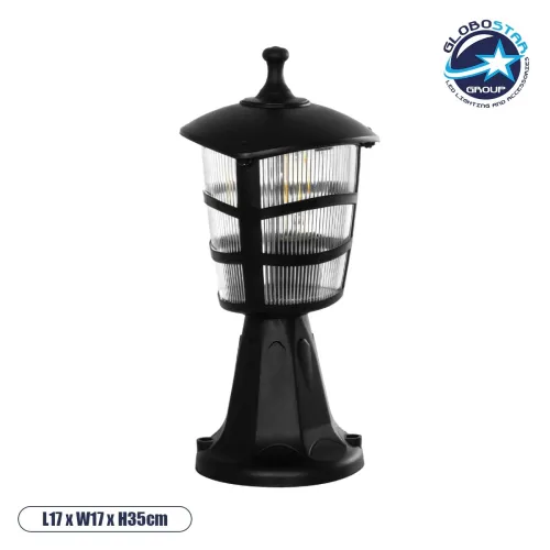 GloboStar® ZARDIN 203-0205 Vintage Επιδαπέδιο Φωτιστικό Φαναράκι Μονόφωτο 1 x E27 IP44 Μαύρο & Διάφανο Πλαστικό - Μ17 x Π17 x Υ35cm