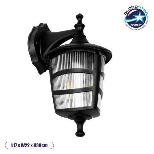 GLOBOSTAR® ZARDIN 203-0206 Vintage Φωτιστικό Τοίχου - Απλίκα με Ντουί 1 x E27 AC 220-240V IP44 - Μαύρο - Μ17 x Π22 x Υ30cm