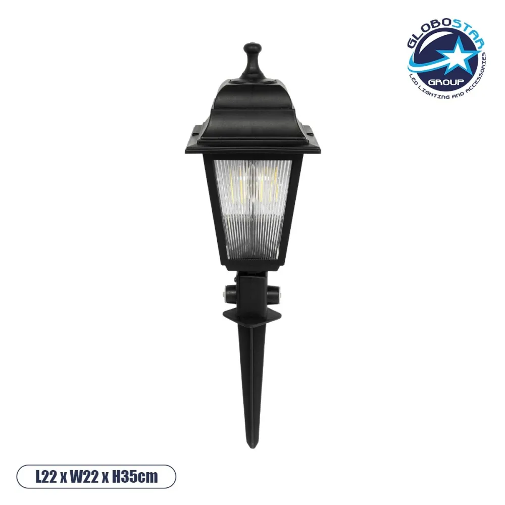 GloboStar® SOLME 203-0213 Vintage Καρφωτό Φωτιστικό Φαναράκι Μονόφωτο 1 x E27 IP44 Μαύρο & Διάφανο Πλαστικό - Μ22 x Π22 x Υ35cm