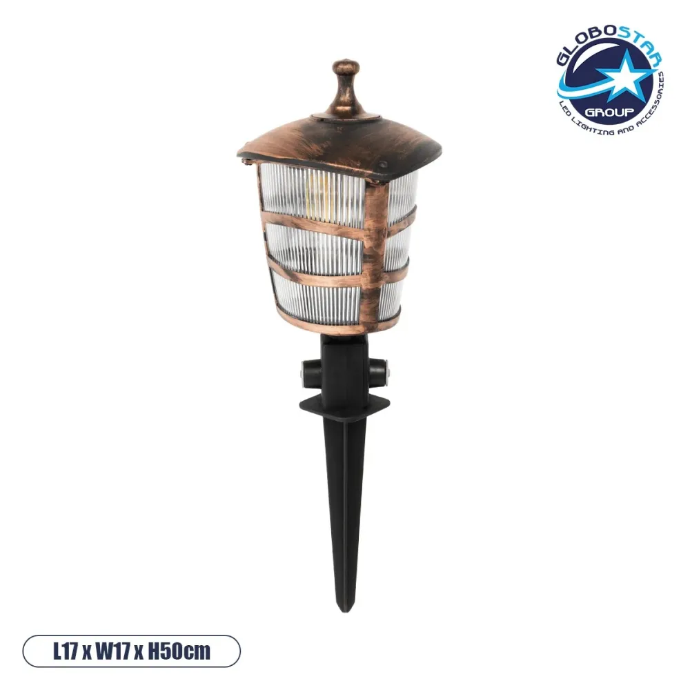 GloboStar® ZARDIN 203-0228 Vintage Καρφωτό Φωτιστικό Φαναράκι Μονόφωτο 1 x E27 IP44 Χάλκινο & Διάφανο Πλαστικό - Μ17 x Π17 x Υ50cm