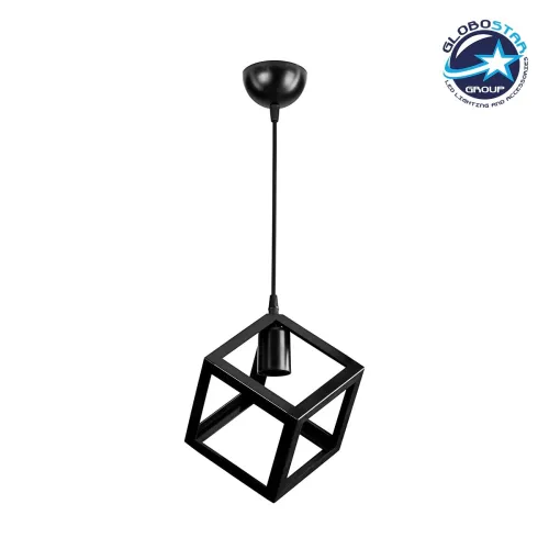GLOBOSTAR® DISE 203-0274 Μοντέρνο Κρεμαστό Φωτιστικό Οροφής με Ντουί 1 x E27 AC 220-240V IP20 - Μαύρο - Μ28 x Π28 x Υ29cm
