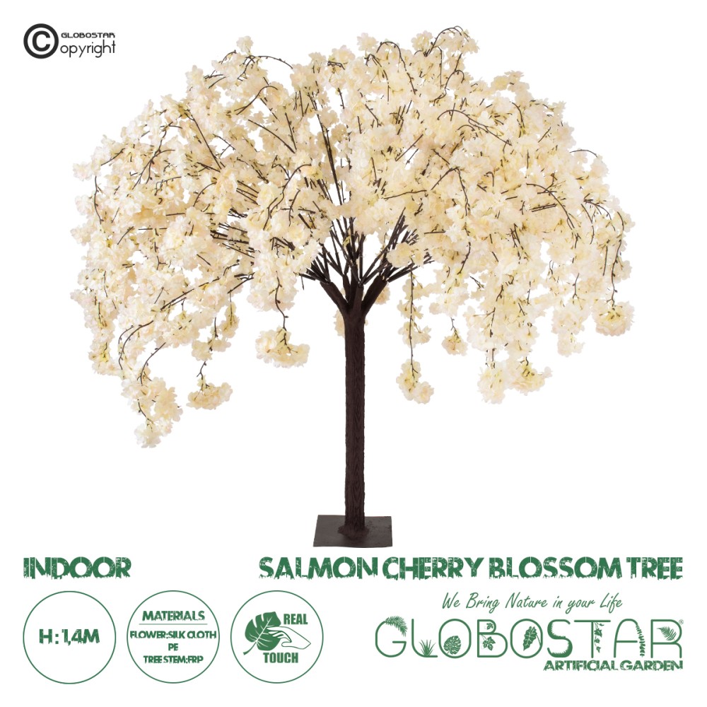 GloboStar® Artificial Garden SALMON CHERRY BLOSSOM TREE 20358 Τεχνητό Διακοσμητικό Δέντρο Μπεζ Άνθος Κερασιάς Υ140cm