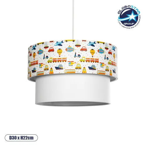 GLOBOSTAR® TRAIN 204-0009 Παιδικό Κρεμαστό Φωτιστικό Οροφής με Ντουί 1 x E27 AC 220-240V IP20 - Πολύχρωμο - Μ30 x Π30 x Υ24cm