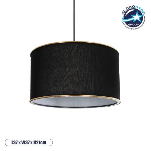 GLOBOSTAR® LOFTY 204-0092 Μοντέρνο Κρεμαστό Φωτιστικό Οροφής με Ντουί 1 x E27 AC 220-240V IP20 - Μαύρο - Μ37 x Π37 x Υ21cm