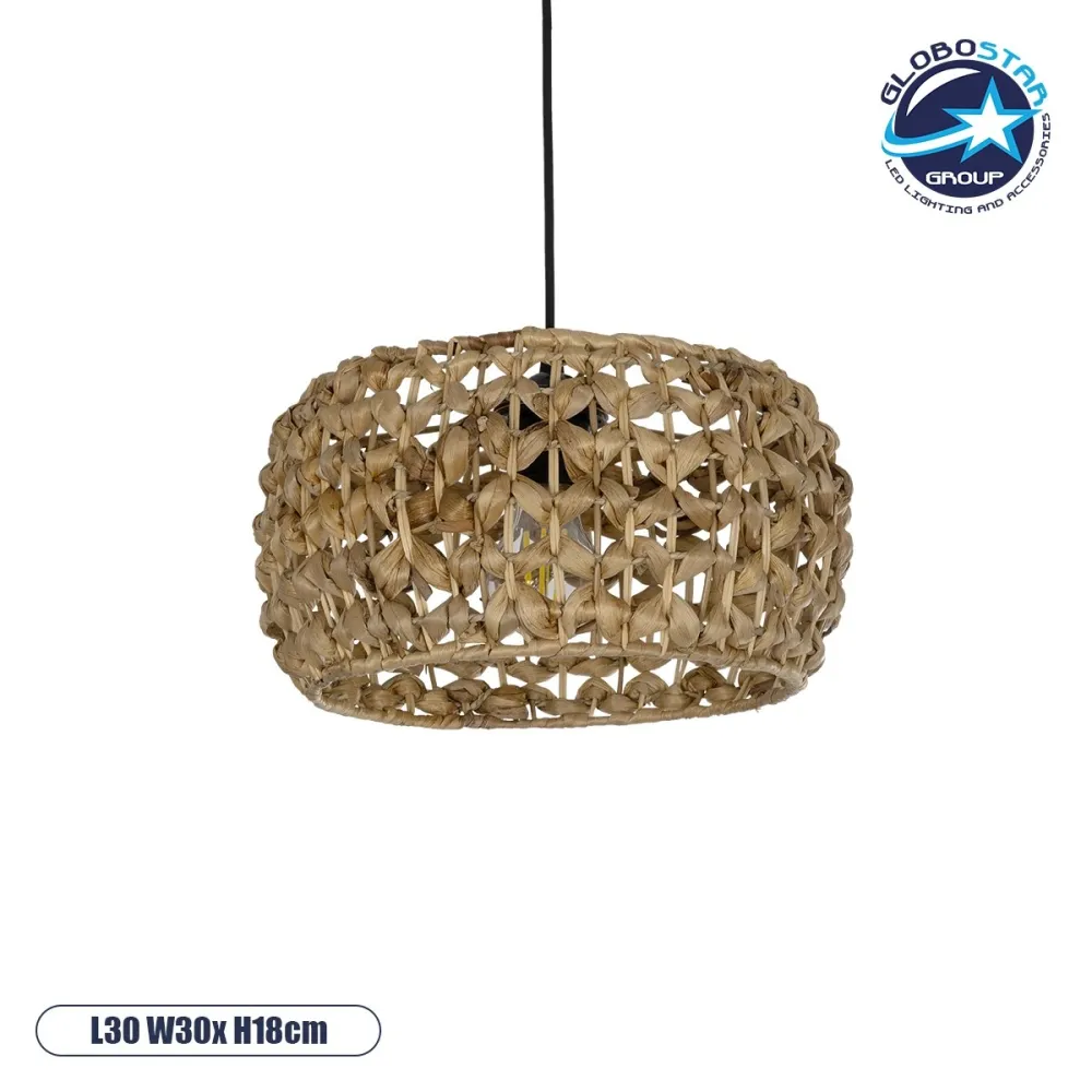 GLOBOSTAR® SAND 204-0159 Boho Κρεμαστό Φωτιστικό Οροφής με Ντουί 1 x E27 AC 220-240V IP20 - Καφέ - Μ30 x Π30 x Υ18cm