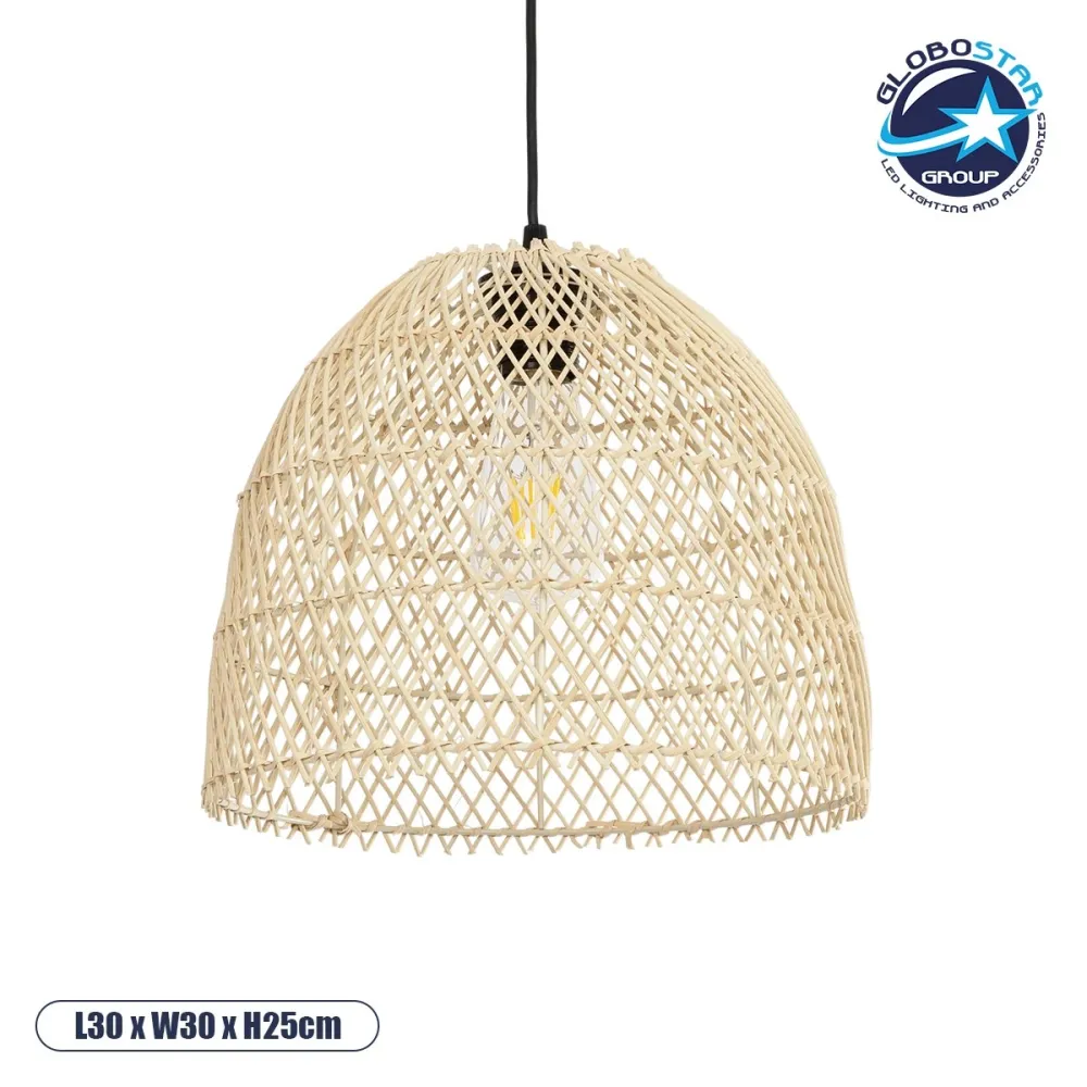 GLOBOSTAR® CESTINO 204-0178 Boho Κρεμαστό Φωτιστικό Οροφής Μονόφωτο 1 x E27 AC 220-240V IP20 Μπεζ - Μ30 x Π30 x Υ25cm