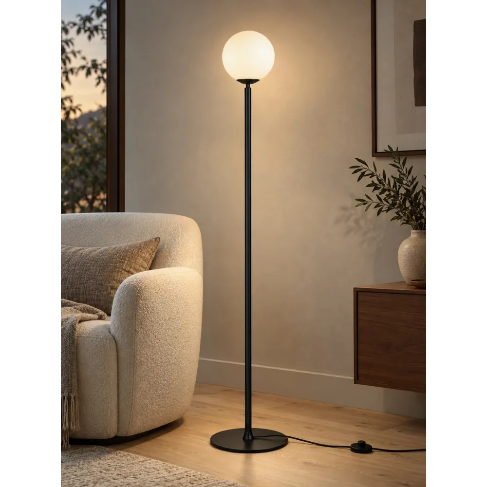 GLOBOSTAR® GLOBART 204-0198 Μοντέρνο Επιδαπέδιο Φωτιστικό με Ντουί 1 x E27 AC 220-240V IP20 -Μαύρο & Λευκό - Μ25 x Π25 x Υ135cm