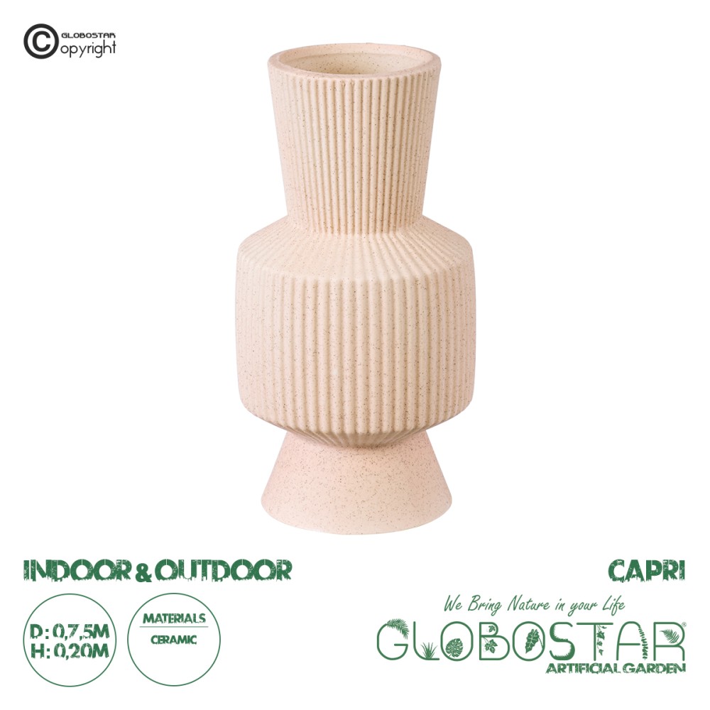 GloboStar® Artificial Garden CAPRI 20468 Πήλινο Κεραμικό Κασπώ Γλάστρα - Flower Pot Απαλό Μπεζ Φ7.5cm x Υ20cm