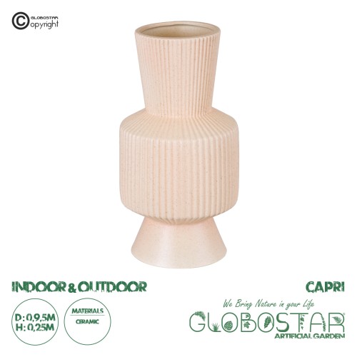 GloboStar® Artificial Garden CAPRI 20470 Πήλινο Κεραμικό Κασπώ Γλάστρα - Flower Pot Απαλό Μπεζ Φ9.5cm x Υ25cm