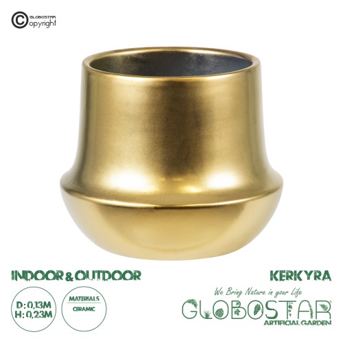 GloboStar® Artificial Garden KERKYRA 20474 Πήλινο Κεραμικό Κασπώ Γλάστρα - Flower Pot Χρυσό Φ13cm x Υ23cm
