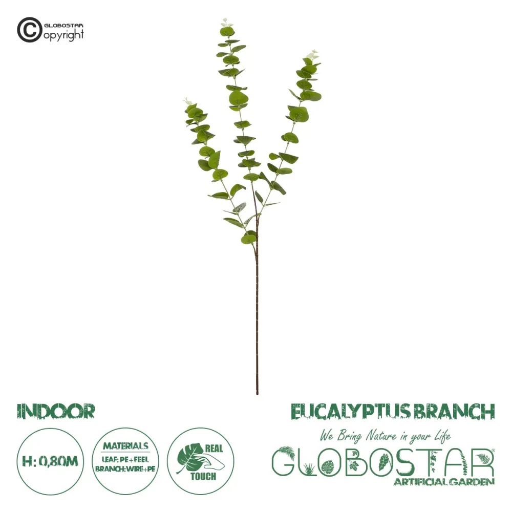 GloboStar® Artificial Garden EUCALYPTUS BRANCH 20484 Τεχνητό Διακοσμητικό Κλαδί Ευκάλυπτου Πράσινο Π30 x Μ30 x Υ80m