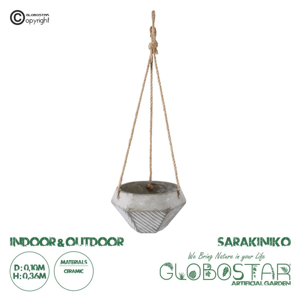 GloboStar® Artificial Garden SARAKINIKO 20490 Κρεμαστό Πήλινο Κεραμικό Κασπώ Γλάστρα - Flower Pot Γκρι Φ10cm x Υ36cm
