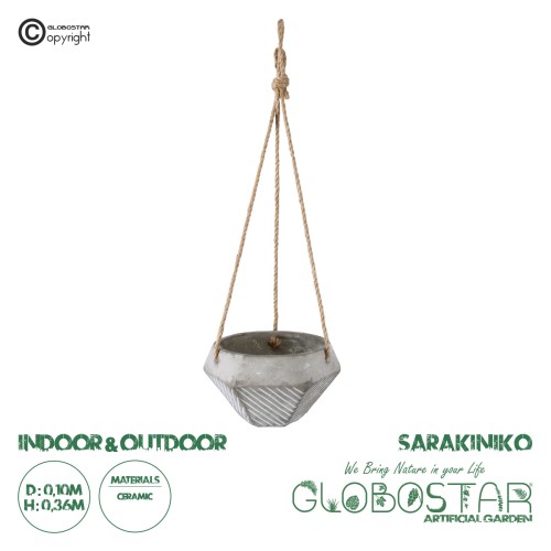 GloboStar® Artificial Garden SARAKINIKO 20490 Κρεμαστό Πήλινο Κεραμικό Κασπώ Γλάστρα - Flower Pot Γκρι Φ10cm x Υ36cm