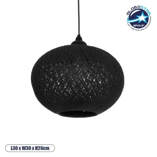GLOBOSTAR® SOLEI 205-0005 Boho Κρεμαστό Φωτιστικό Οροφής με Ντουί 1 x E27 AC 220-240V IP20 - Μαύρο - M30 x Π30 x Υ35cm