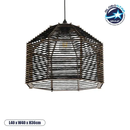 GLOBOSTAR® VORK 205-0027 Boho Κρεμαστό Φωτιστικό Οροφής με Ντουί 1 x E27 AC 220-240V IP20 - Μαύρο - M40 x Π40 x Υ36cm