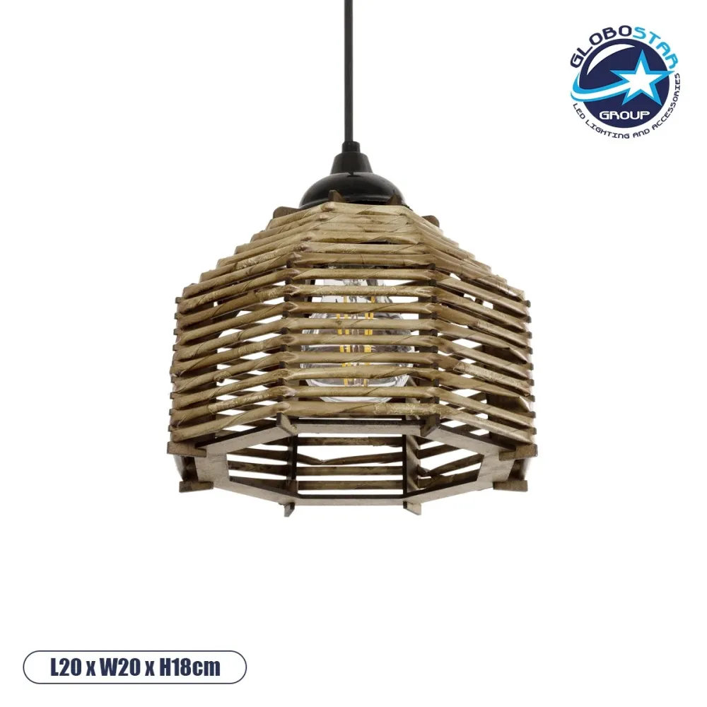 GLOBOSTAR® JUTTI 205-0040 Boho Κρεμαστό Φωτιστικό Οροφής με Ντουί 1 x E27 AC 220-240V IP20 - Μπεζ - M20 x Π20 x Υ18cm