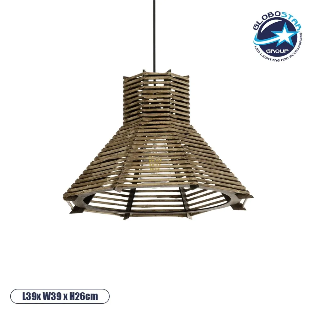 GLOBOSTAR® JUTTI 205-0051 Boho Κρεμαστό Φωτιστικό Οροφής με Ντουί 1 x E27 AC 220-240V IP20 - Καφέ- M40 x Π40 x Υ26cm