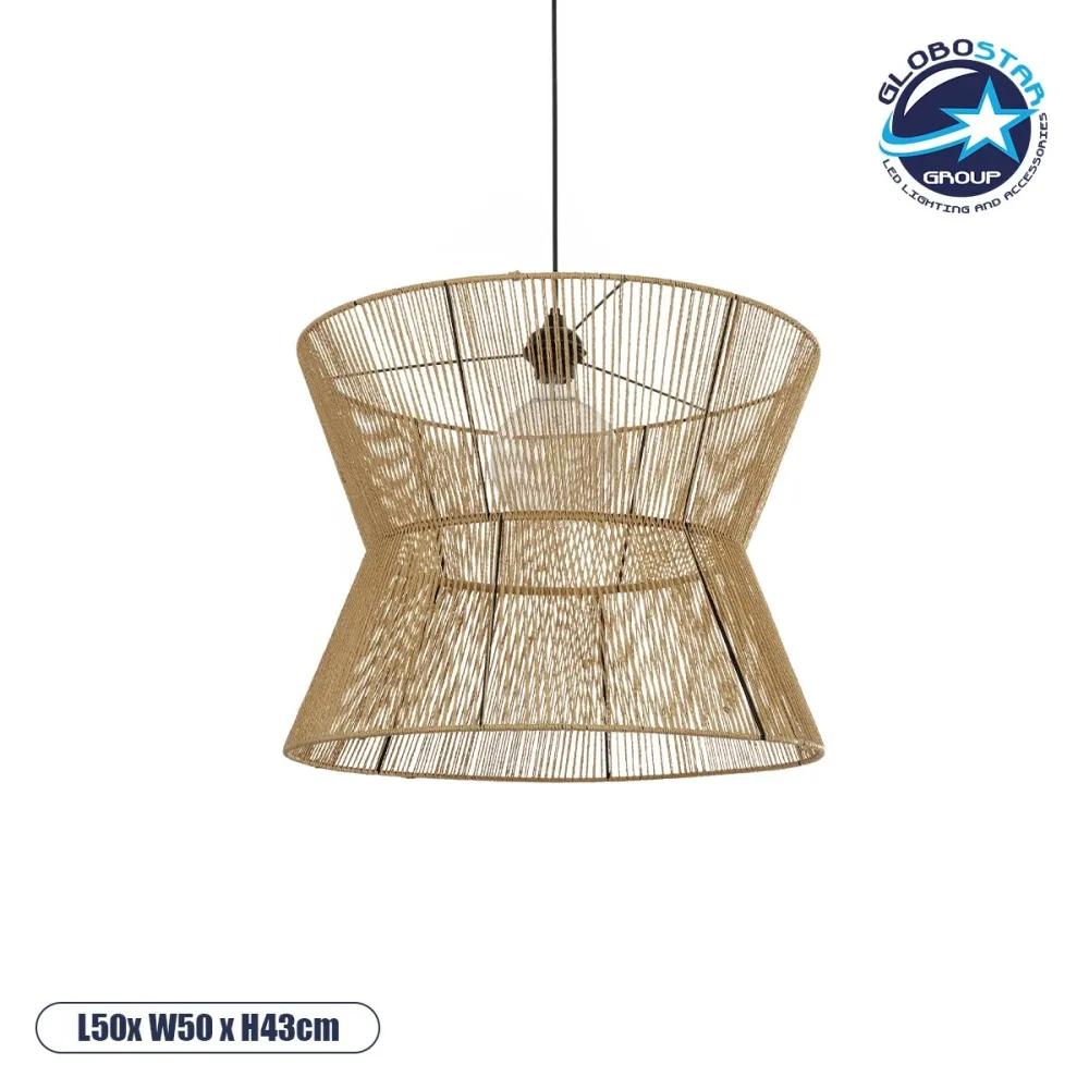 GLOBOSTAR® UPCONE 205-0056 Boho Κρεμαστό Φωτιστικό Οροφής με Ντουί 1 x E27 AC 220-240V IP20 - Μπεζ - M50 x Π50 x Υ43cm