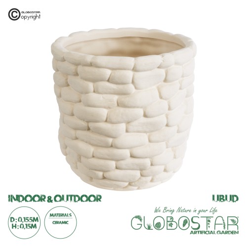 GloboStar® Artificial Garden UBUD 20512 Διακοσμητικό Κεραμικό Κασπώ Γλάστρα - Flower Pot Λευκό Φ15.5 x Υ15cm