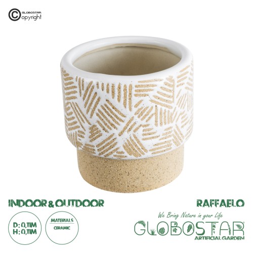 GloboStar® Artificial Garden RAFFAELO 20544 Διακοσμητικό Κεραμικό Κασπώ Γλάστρα - Flower Pot Μπεζ με Λευκό Φ11 x Υ11cm