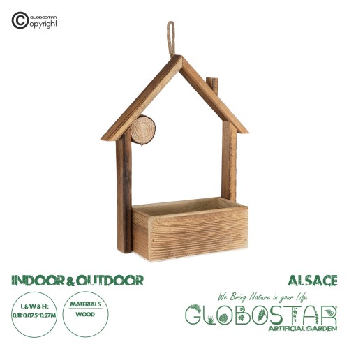 GloboStar® Artificial Garden ALSACE 20552 Κρεμαστή Διακοσμητική Ξύλινη Γλάστρα -  Καφέ - Μ18 x Π7.5 x Υ27cm