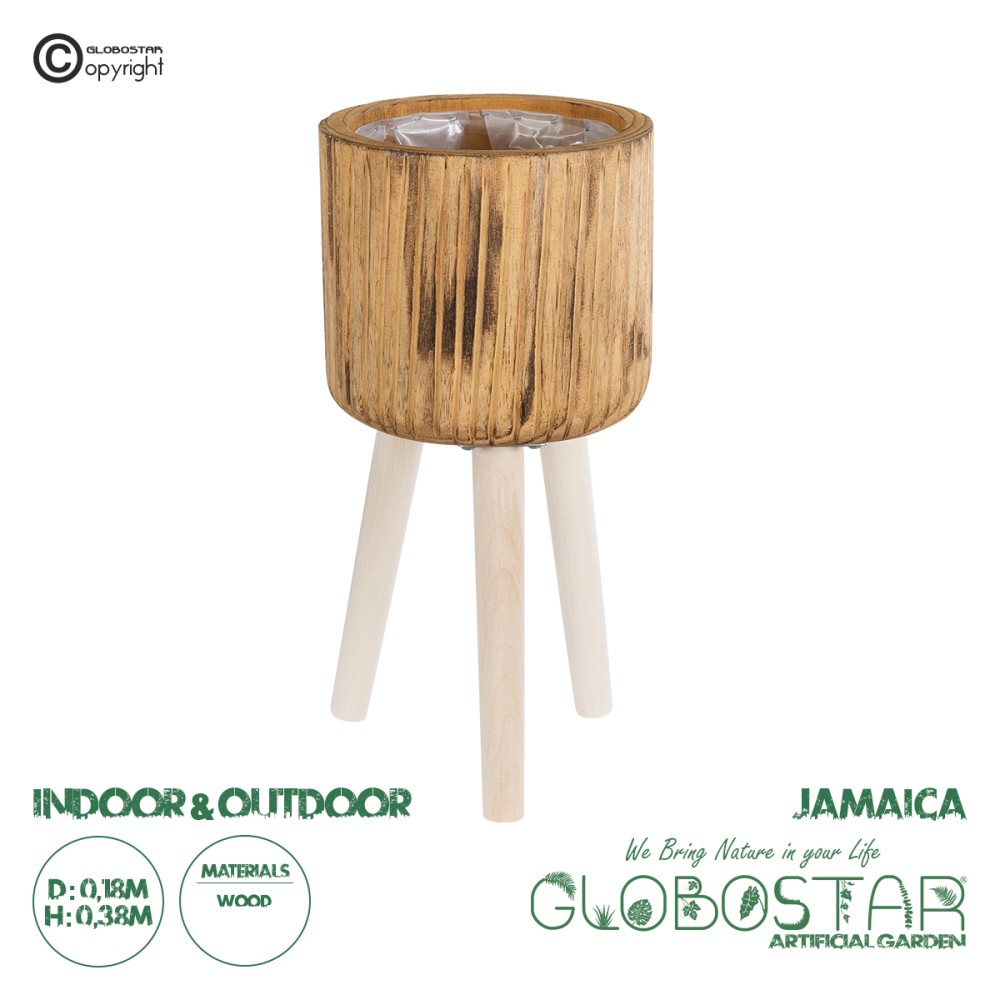 GloboStar® Artificial Garden JAMAICA 20553 Διακοσμητικό Ξύλινο Κασπώ Γλάστρα - Flower Pot Καφέ Φ18 x Υ38cm