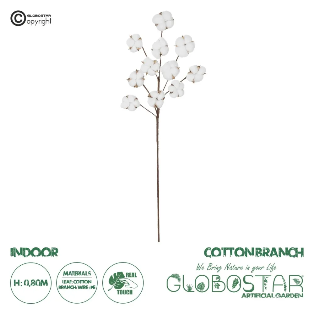GloboStar® Artificial Garden COTTON BRANCH 20569 Τεχνητό Διακοσμητικό Κλαδί Βαμβάκι Μ30 x Π6 x Υ80 cm