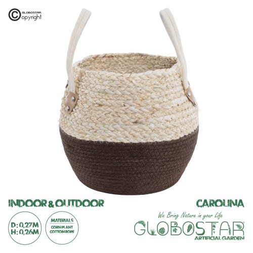GloboStar® Artificial Garden CAROLINA 20579 Διακοσμητικό Πλεκτό Κασπώ Γλάστρα - Flower Pot Μπεζ με Καφέ και Λευκό Φ27 x Υ26cm