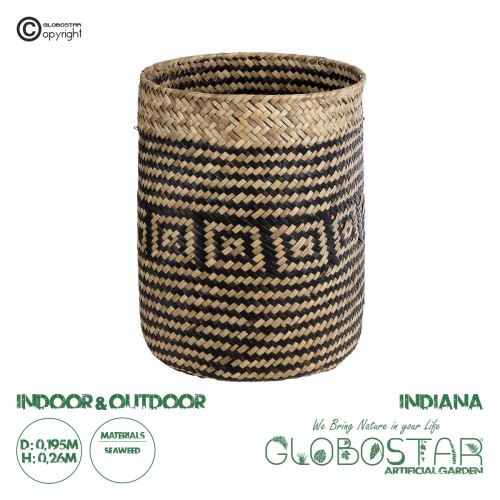 GloboStar® Artificial Garden INDIANA 20585 Διακοσμητικό Πλεκτό Καλάθι - Κασπώ Γλάστρα - Flower Pot Καφέ με Μαύρο Φ19.5 x Υ26cm
