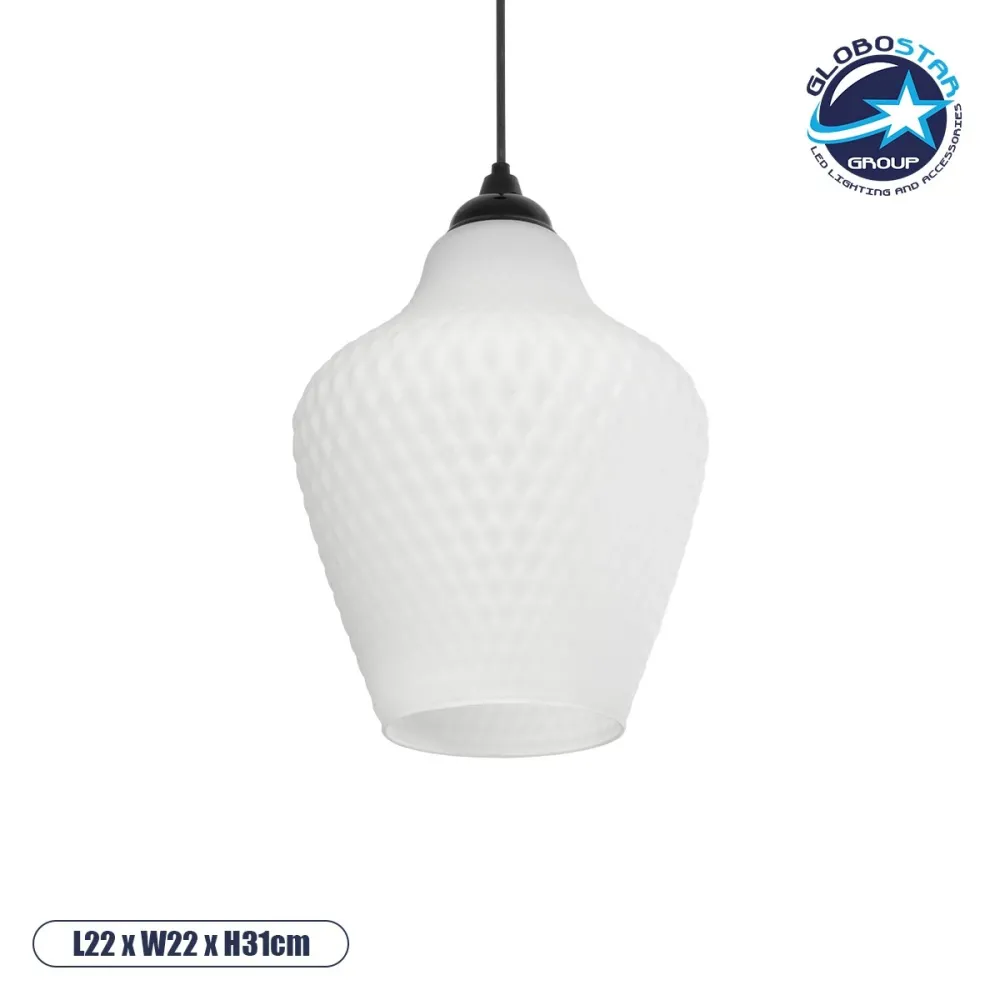 GLOBOSTAR® SKLO 206-0023 Μοντέρνο Κρεμαστό Φωτιστικό Οροφής με Ντουί 1 x E27 AC 220-240V IP20 - Λευκό - Μ22 x Π22 x Υ31cm