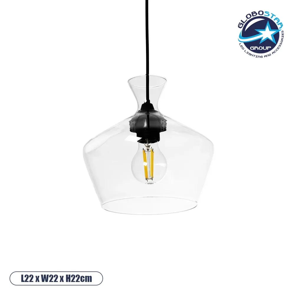 GLOBOSTAR® BALU 206-0039 Μοντέρνο Κρεμαστό Φωτιστικό Οροφής με Ντουί 1 x E27 AC 220-240V IP20 - Διάφανο - Μ22 x Π22 x Υ22cm
