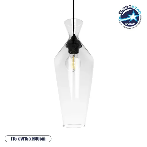 GLOBOSTAR® BALU 206-0041 Μοντέρνο Κρεμαστό Φωτιστικό Οροφής με Ντουί 1 x E27 AC 220-240V IP20 - Διάφανο - Μ15 x Π15 x Υ40cm