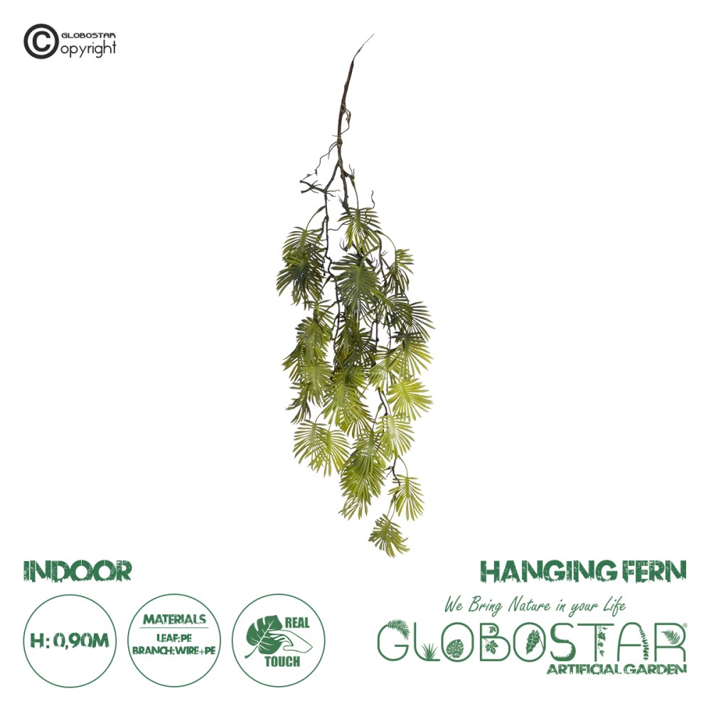 GloboStar® Artificial Garden HANGING FERN 20614 Τεχνητό Διακοσμητικό Κρεμαστό Φυτό Φτέρη Μ30 x Π10 x Υ90cm