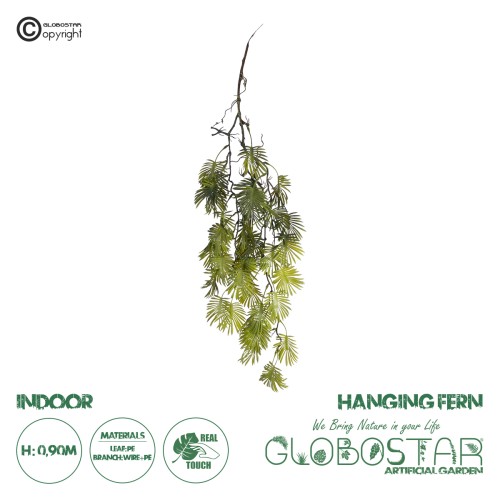 GloboStar® Artificial Garden HANGING FERN 20614 Τεχνητό Διακοσμητικό Κρεμαστό Φυτό Φτέρη Μ30 x Π10 x Υ90cm