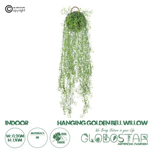 GloboStar® Artificial Garden GOLDEN BELL WILLOW HANGING PLANT 20630 Κρεμαστό Τεχνητό Διακοσμητικό Φυτό Ιτίας  Y110cm