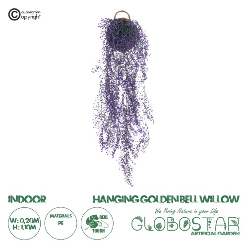 GloboStar® Artificial Garden GOLDEN BELL WILLOW HANGING PLANT 20631 Κρεμαστό Τεχνητό Διακοσμητικό Φυτό Ιτίας  Y110cm