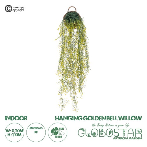 GloboStar® Artificial Garden GOLDEN BELL WILLOW  HANGING PLANT 20632 Κρεμαστό Τεχνητό Διακοσμητικό Φυτό Ιτίας  Y110cm