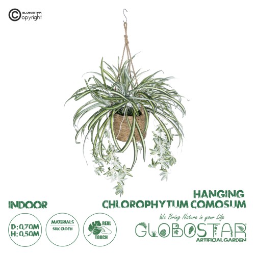 GloboStar® Artificial Garden CHLOROPHYTUM COMOSUM HANGING PLANT 20638 Τεχνητό Κρεμαστό Διακοσμητικό Χλωρόφυτο  Y50cm