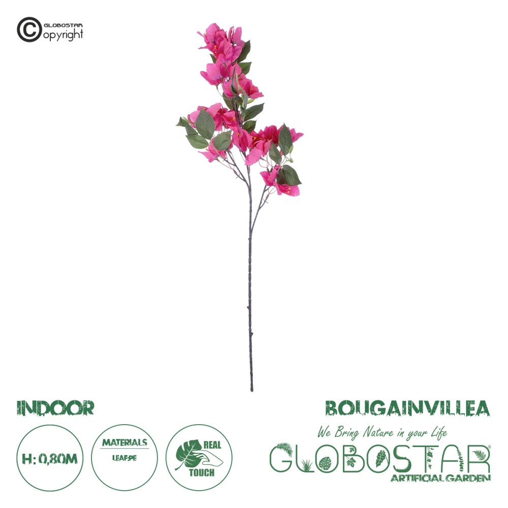 GloboStar® Artificial Garden BOUGAUVILLEA BRANCH 20643 Τεχνητό Διακοσμητικό Κλαδί Μπουκανβίλιας Φουξ Y80cm